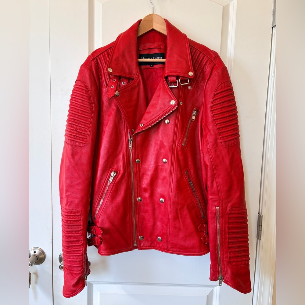 Men's Red Lamb Leather Moto Biker Jacket from Mason & Cooper XL Buttery Soft